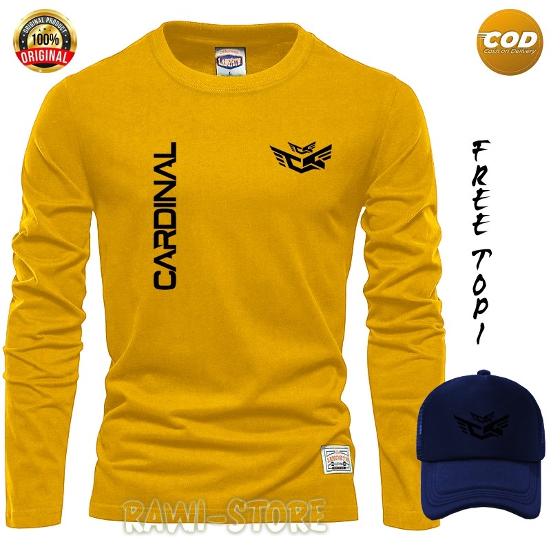 BONUS TOPI TERBARU Kaos Distro Lengan Panjang Pria&Wanita Cardinal Hitam