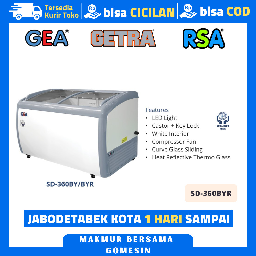 Gea Sd 360Byr Chest Freezer Box Sliding Freezer Sliding Kaca Cembung Kapasitas 360 Liter