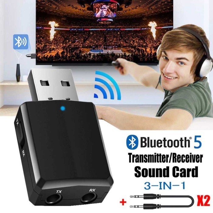Bluetooth 5.0 Transmitter Receiver 2in1 AUX 3.5mm USB Dongle Adapter Mode TX RX 10M Range A2DP AVRCP