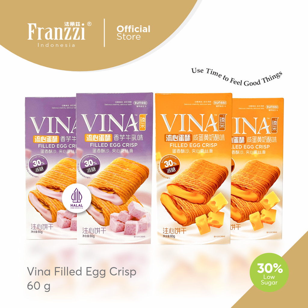 Franzzi Vina Filled Egg Crisp Roll Less Sugar 60g - Snack Wafer Rasa Taro Milk / Salted Egg Cheese