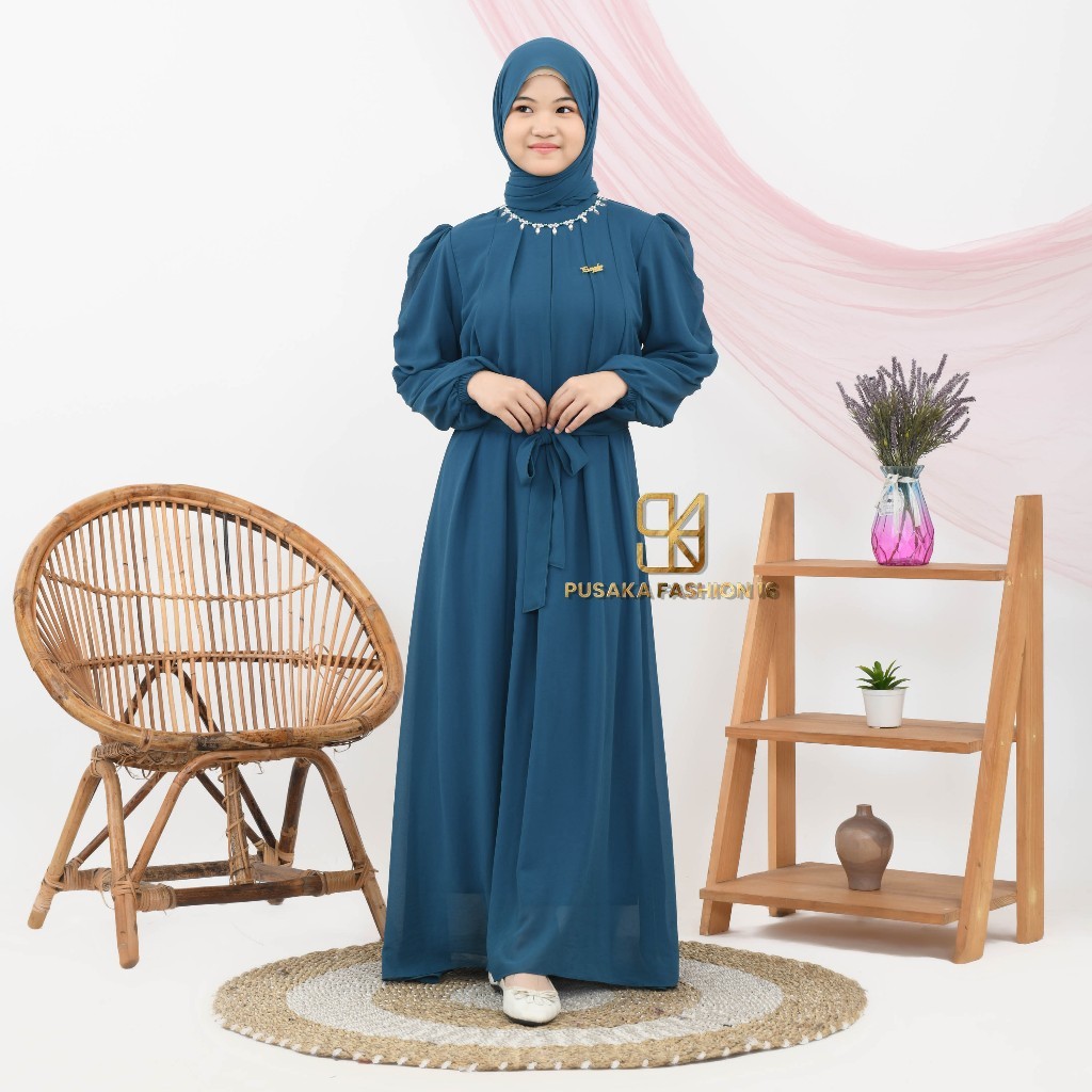 INAYA Gamis couple ibu dan anak perempuan remaja tanggung ceruty babydoll mix payet warna emerald