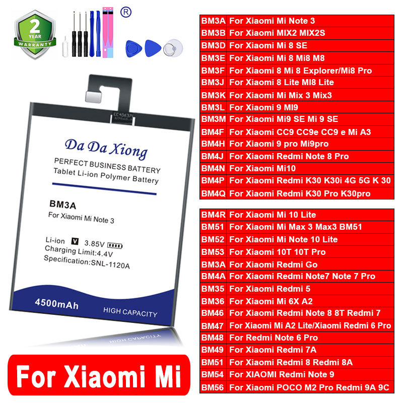 DaDaXiong Battery For Xiaomi Note 7 10 10T Pro Redmi Go 5 Mi 6X A2 2 3 5 6 8 Lite CC9e K30i Max BN46