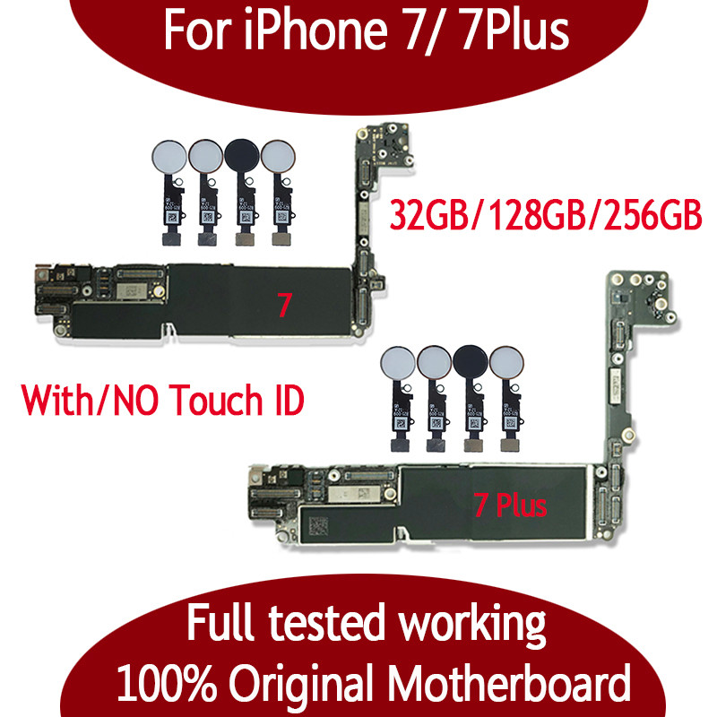 100% Original Unlocked For iPhone 7 Plus Motherboard With Tou ID Mainboard With ips 32GB 128GB 256GB