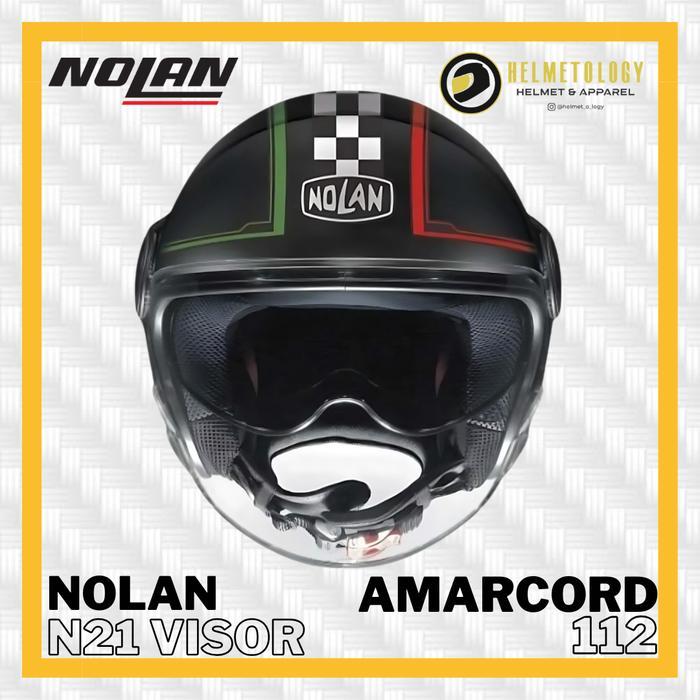 Nolan N21 Visor Amarcord 112 Flat Black Tricolore Helm Half Face Retro Double Visor