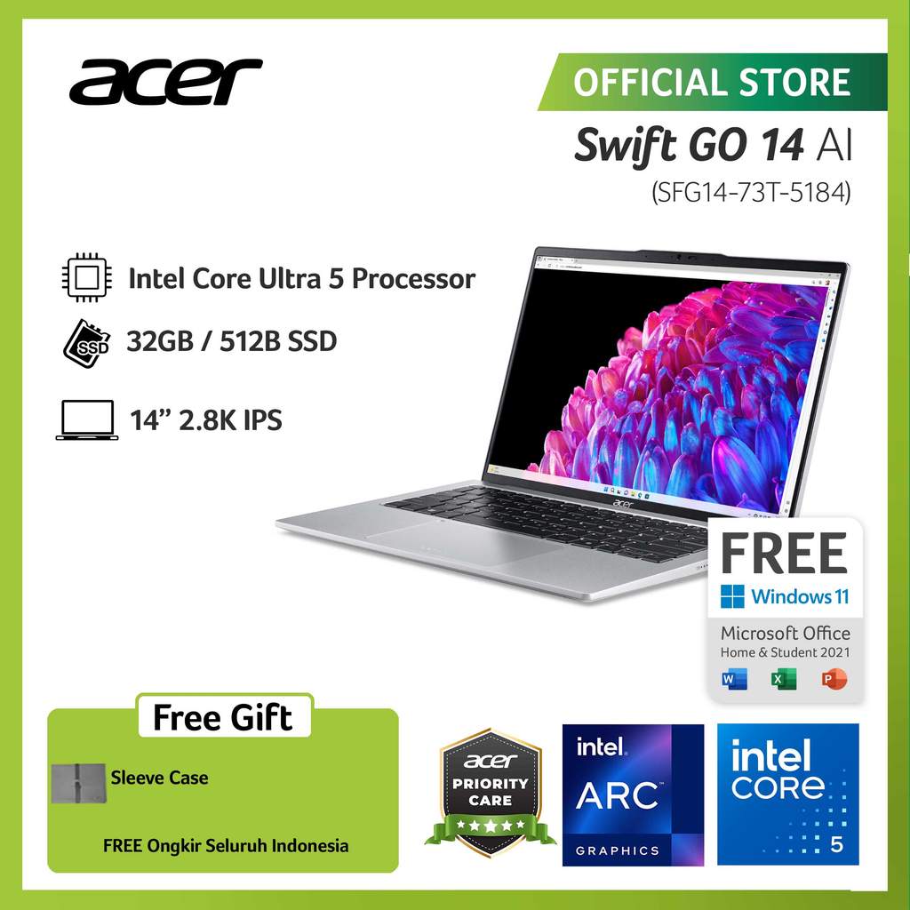 ACER LAPTOP SWIFT GO 14 WITH AI SFG14-73T-5184 14" WUXGA INTEL CORE ULTRA 5 125H EVO RAM 32GB STORAG