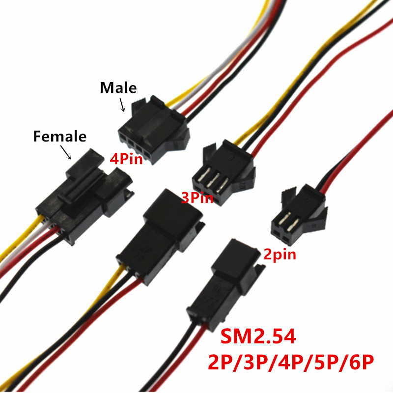 Kabel Konektor LED SM JST 2/3/4/5/6 Pin, Soket Plug Male Female, Konektor Kabel untuk Adaptor Lampu 