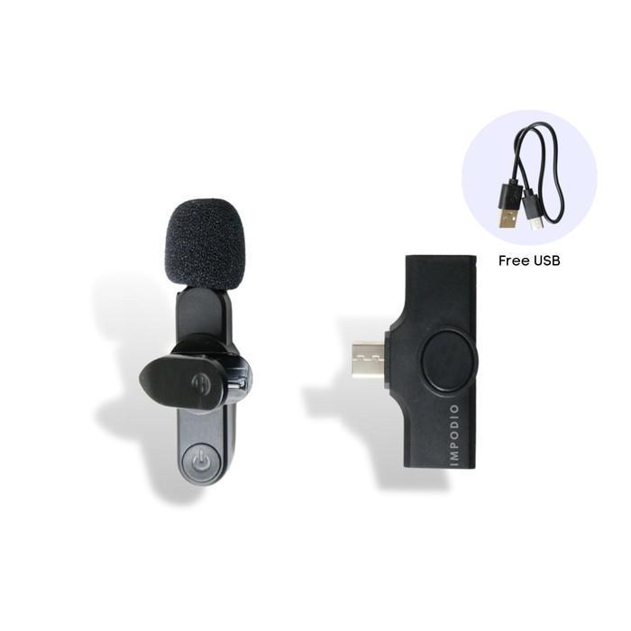 IMPODIO Mic Wireless Lavaliers Clip On  iPhone Type C | Audio jernih stabil tanpa kabel rekaman vide