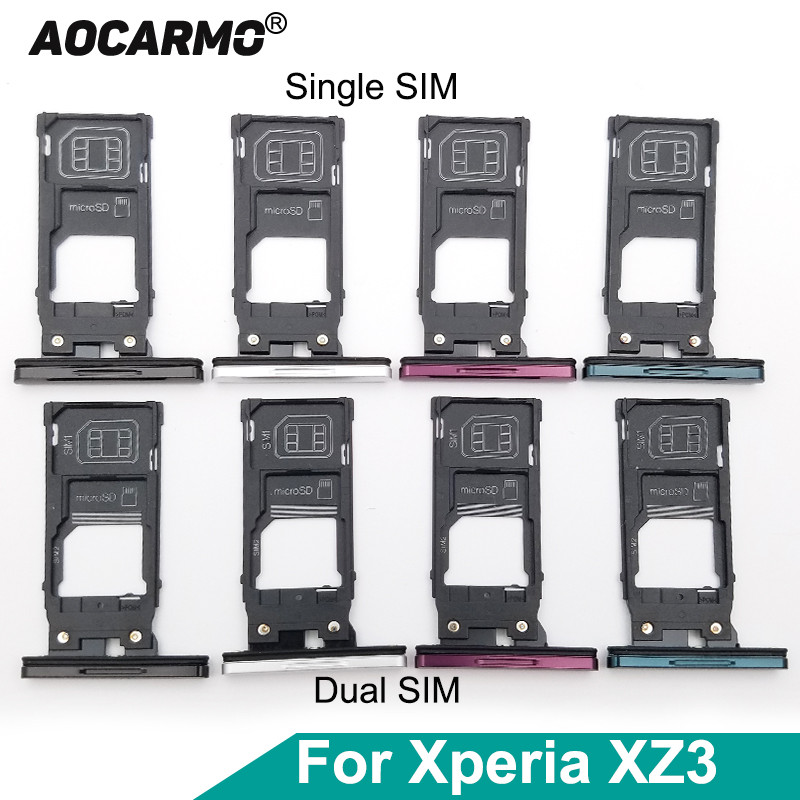 Aocarmo Single Dual Memory MicroSD Card Holder Reader SIM Tray Slot For Sony Xperia XZ3 H8416 H9436 