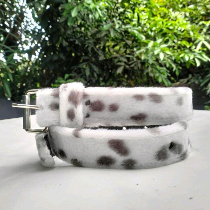 belt ikat pinggang leopard bludru pria wanita/unisex sabuk kain macan - putih abu
