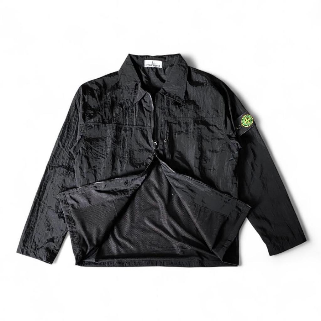 Overshirt Si Black Taslan Crinkle Korean Retro