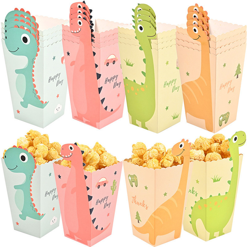 4Pcs Cartoon nosaur Boxes nosaur Pop Corn Theme Happy Birthday Party Decor Kids Boy Girl  Snack Box