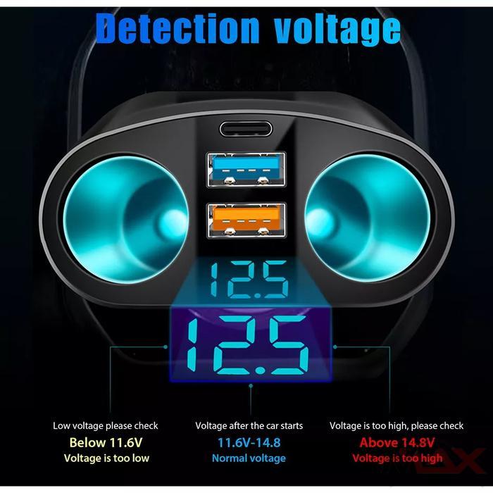 VEECLE Charger HP USB mobil 66W Fast Charging plus cabang Y Cigar Plug Car Cigarette Lighter