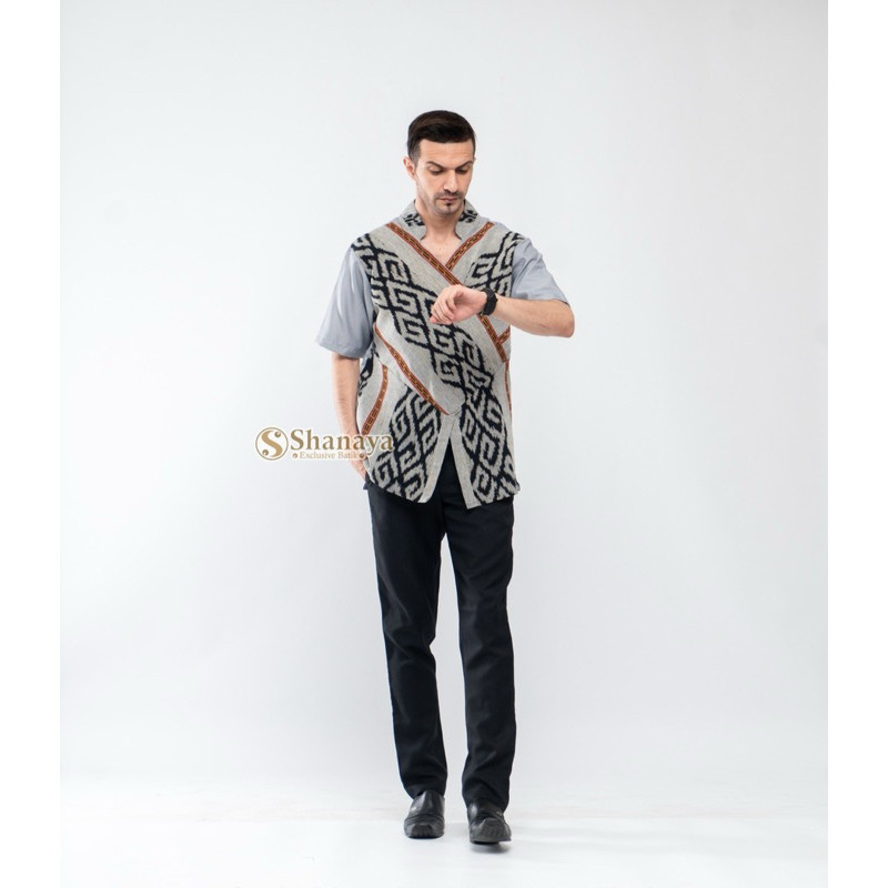 Shanaya Baju Batik Modern Kemeja koko silang tenun kombinasi toyobo hem koko model terbaru tanpa kan
