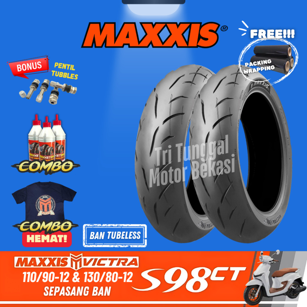 [PAKET MURAH SEPASANG] BAN MAXXIS RING 12 VICTRA 98 CT TUBELESS 110/90-12 & 130/80-12 / BAN MOTOR SC