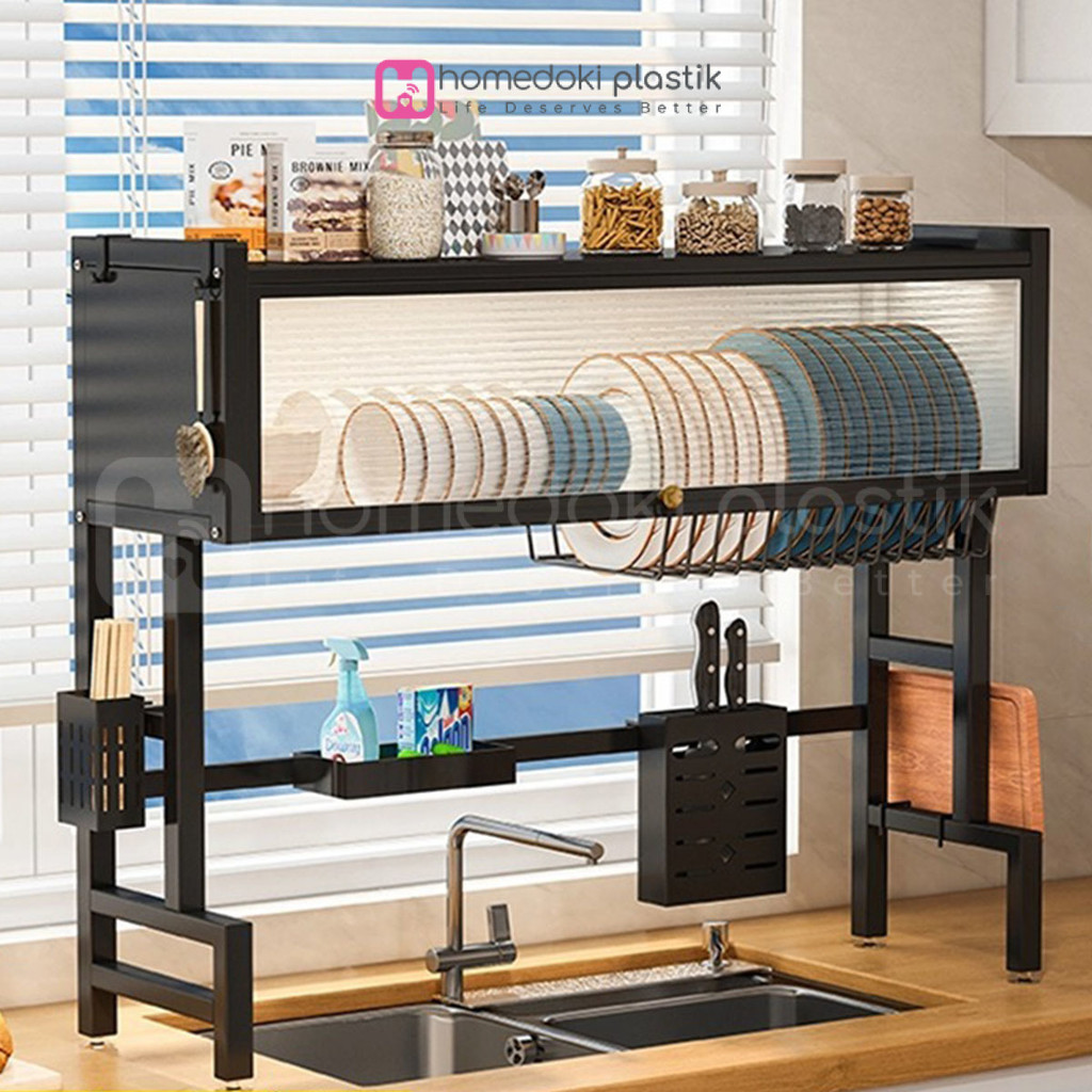 Homedoki Rak Piring Wastafel Stainless/Rak Piring Tertutup/Rak Piring Minimalis/Rak Piring Stainless