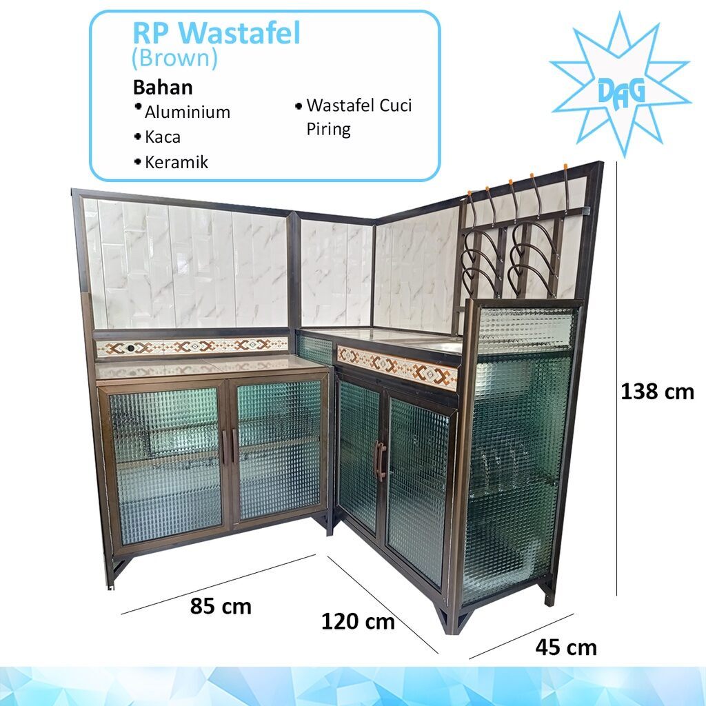 Rak wastafel meja cuci piring rak kompor rak piring rak dapur bahan alumunium coklat