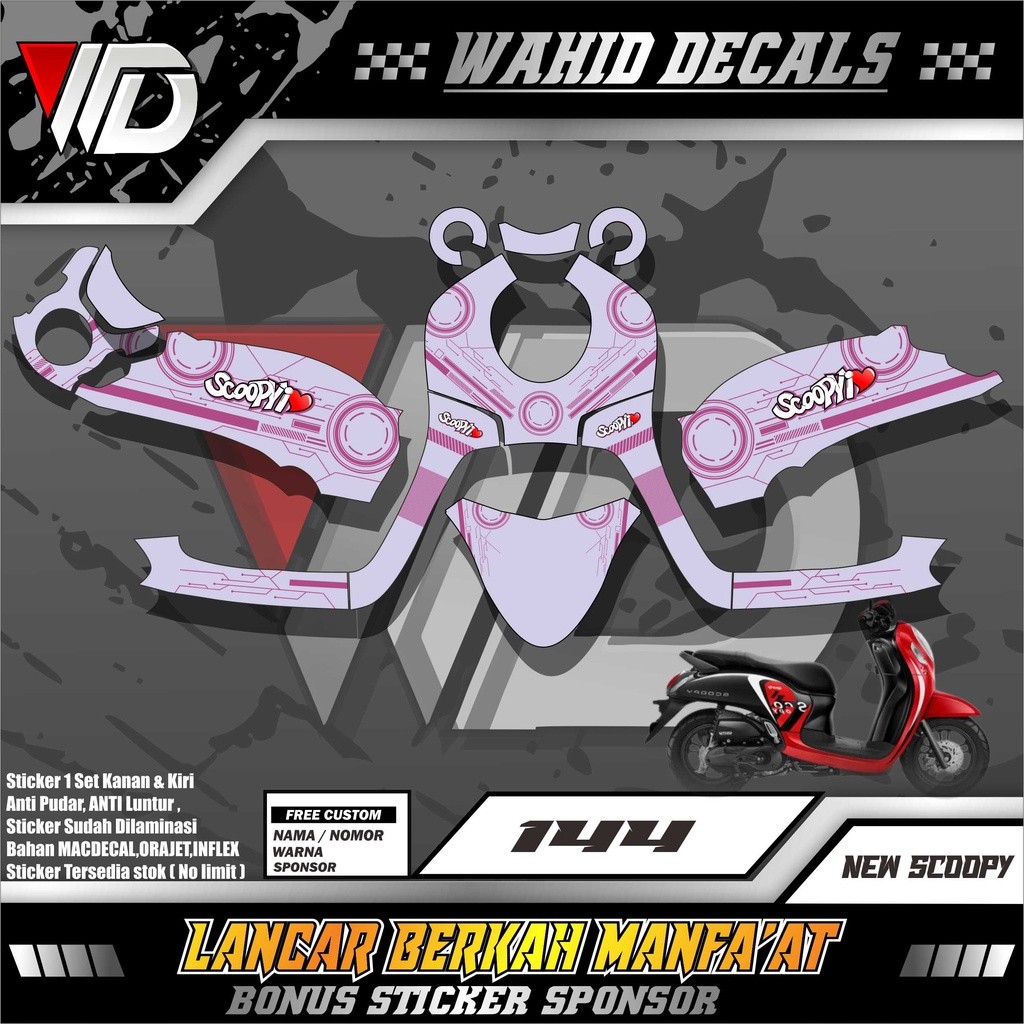 SKL 144 Decal stiker sepeda motor honda scoopy 2021 2022 2023 variasi comel terbaru