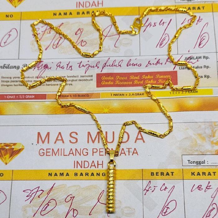perhiasan wanita emas muda kalung motif bambu+liontin bambu