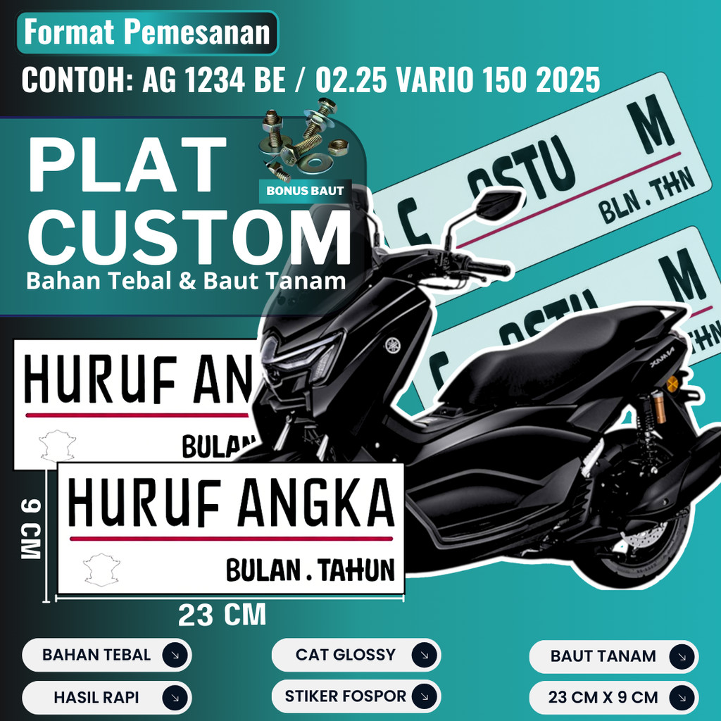 PLAT CUSTOM WARNA PUTIH PLAT CUSTOM SATU PASANG WARNA PUTIH PLAT CUSTOM BAUT TANAM