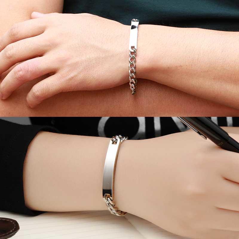 Gelang Titanium Anti Karat Wanita Pria Rantai Plat Silver Perak Emas Putih Asli Rante Cowok Cewek