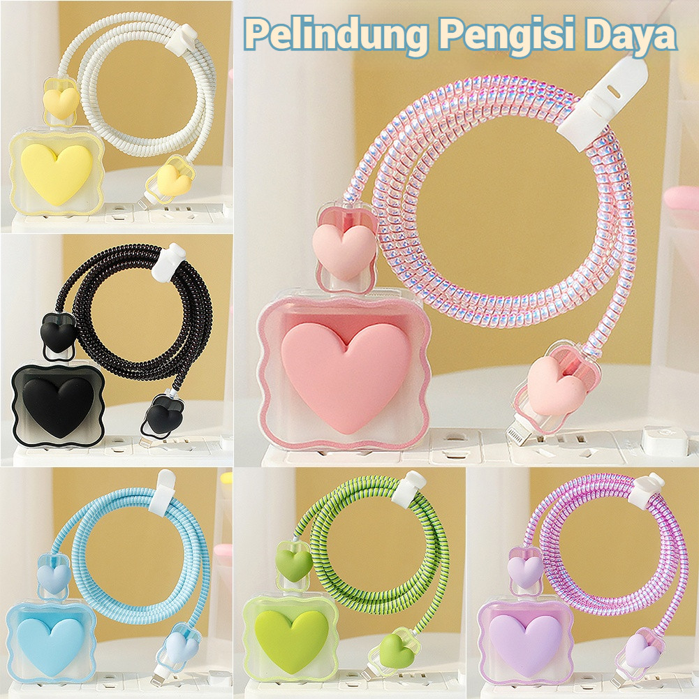 Pelindung Kabel Charger Lucu Bentuk Hati Anti Gigit Silikon Fleksibel untuk Ponsel dan Laptop