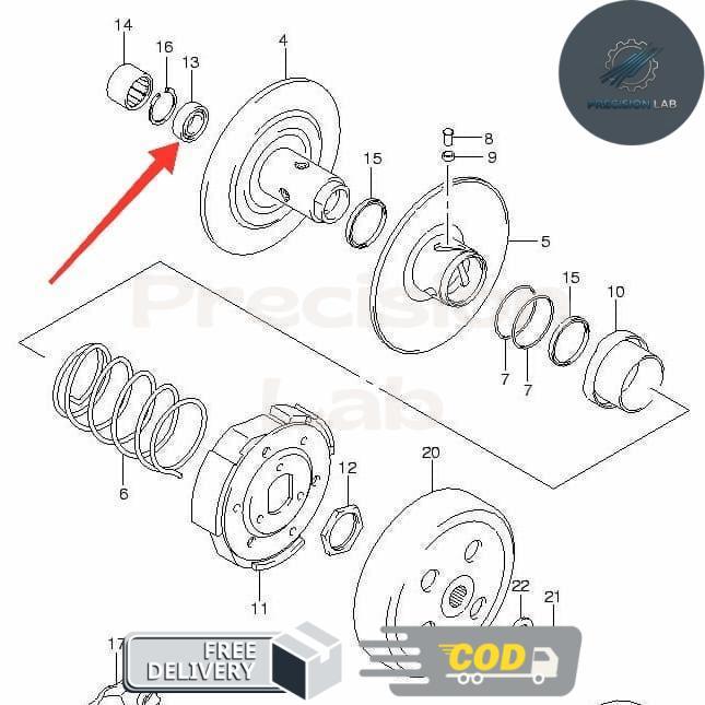 P.Lab- 09262-15035-000 Bearing Shaft As Drive Luar Pulley CVT Suzuki Skywave 125 Original