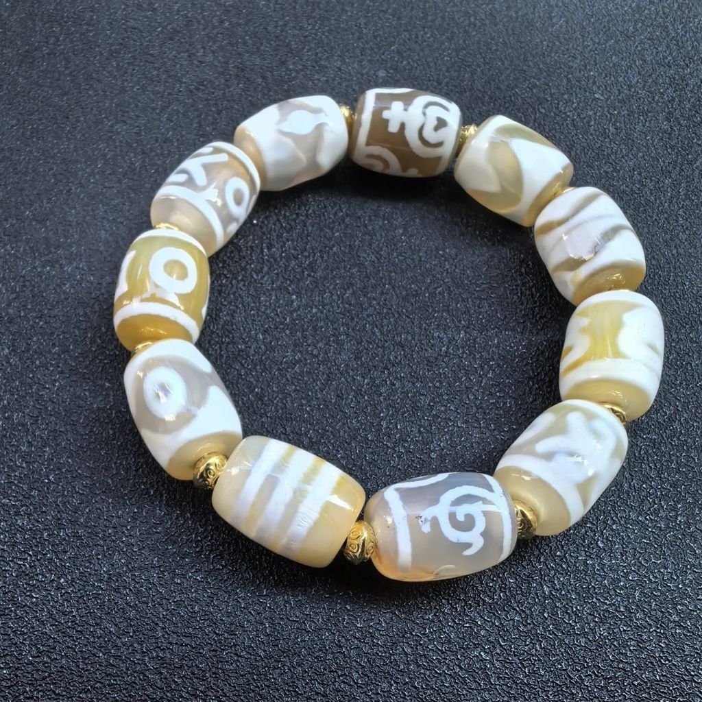 Gelang Alami Baihao Duobao Dzi Bead Tibet Asli