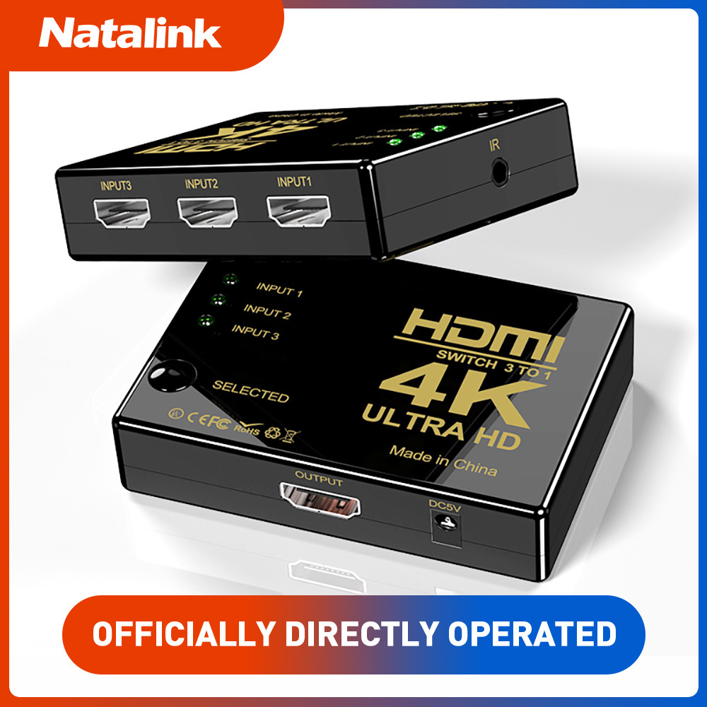 Natalink Switch 3 in 1 Out 4K@60Hz HDMI Splitter Remote 3 Port HDMI Switcher Support 3D CEC HDR for 