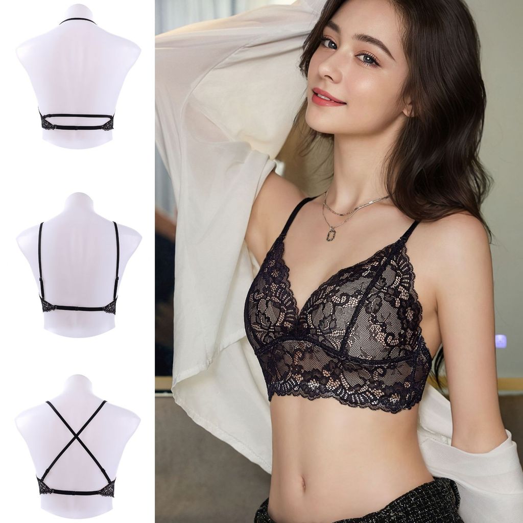 Aura Intim Bra wanita untuk payudara kecil, push-up, tanpa kawat, bra cup segitiga renda Prancis