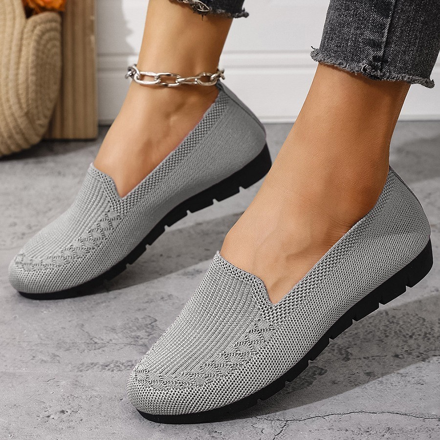 Terbaru SOLWAY Sepatu Flat Rajut Wanita Semi Casual | Ujung Bulat Tahan Air Sepatu Jalan Santai Anti