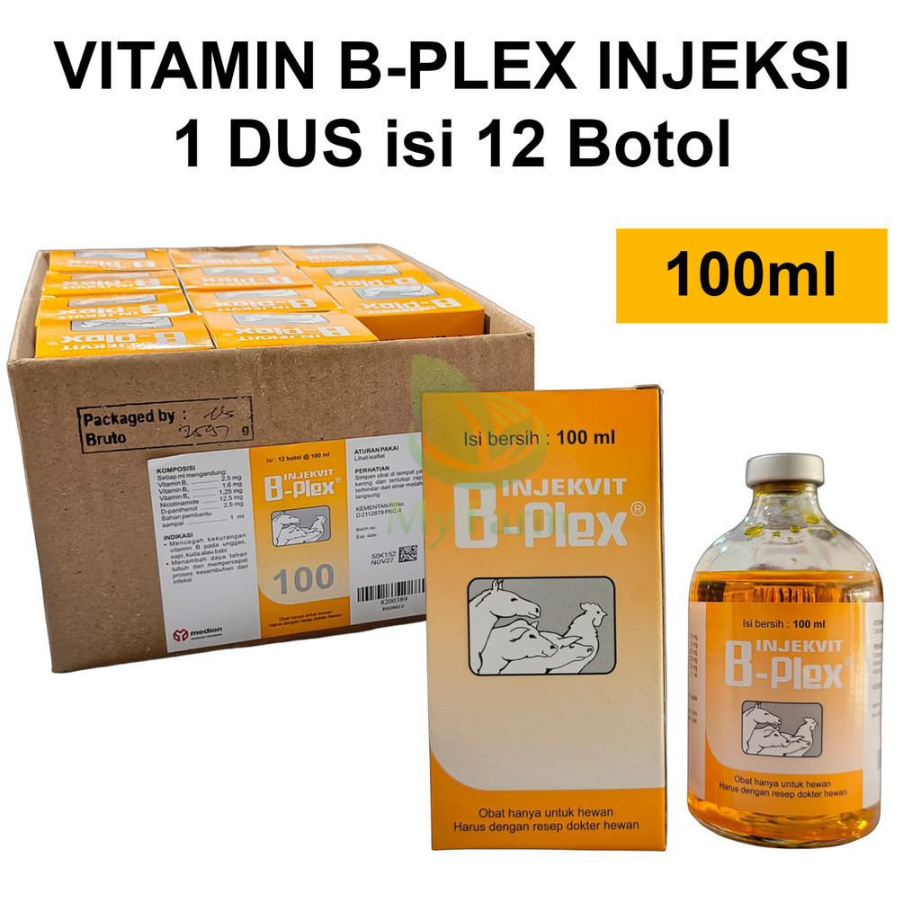 Vitamin B-Plek Komplek Injeksi 100ml 12 Botol Obat Suntik Penambah Kekebalan Hewan Ternak Sapi Kuda