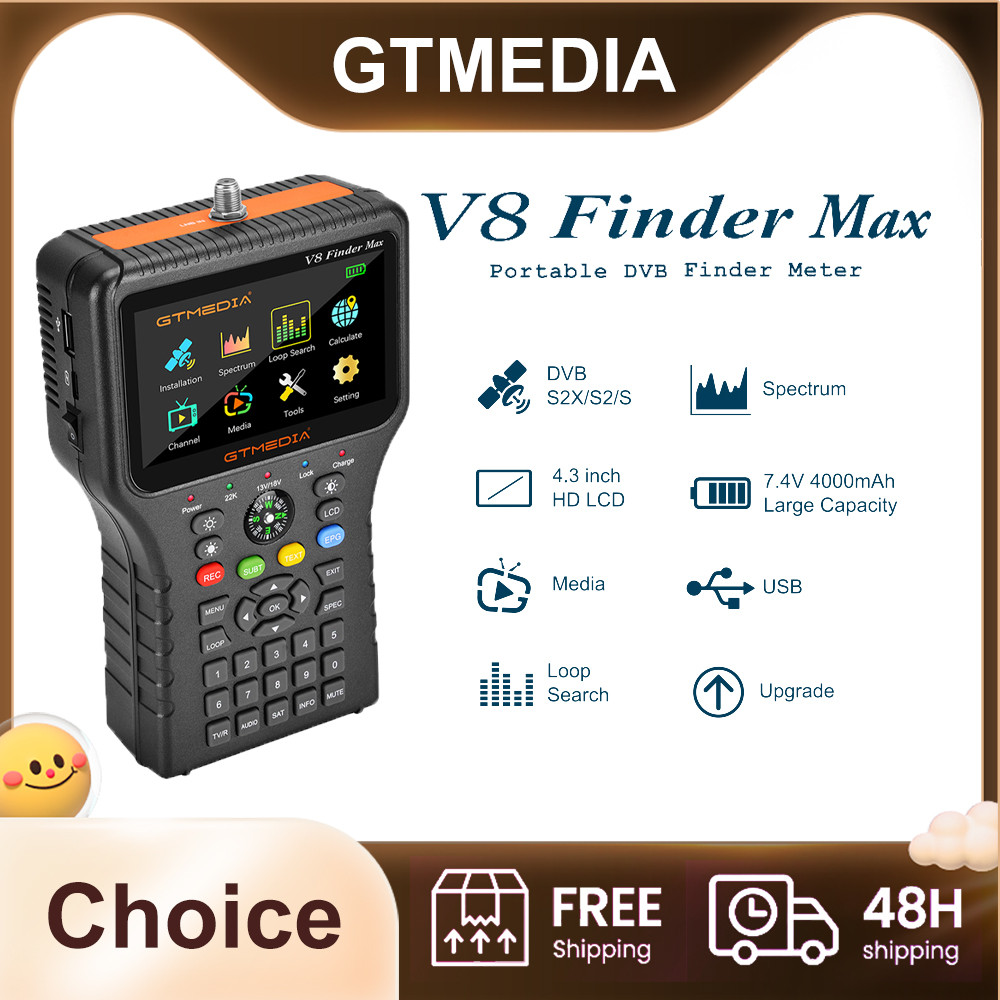 GTMEA V8 Finder Max DVB-S/S2/S2X Satellite Finder Support H.264/H.265(8 Bit) 7.4V/4000mAh Finder WS6