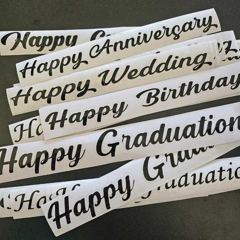 2 cm x 15 cm - Sticker Cutting untuk Pita Satin ECER SATUAN Stiker Cuting Happy Birthday Graduation 