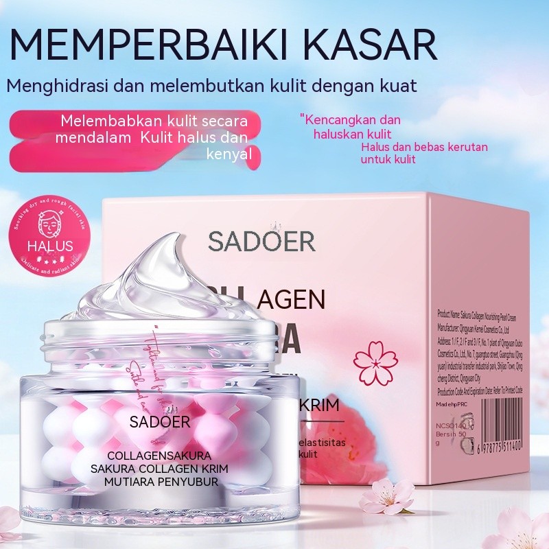 SADOER Sakura Collagen Nourishing Pearl Cream 50g Mencerahkan Warna Kulit Menghidrasi dan Melembabka
