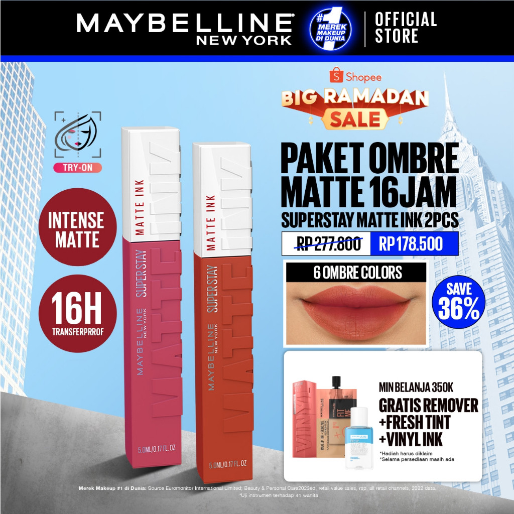 MAYBELLINE OFFICIAL Paket Hemat Superstay Matte Ink 2 pcs Ombre Set Lipstick - Long Lasting Lipstick