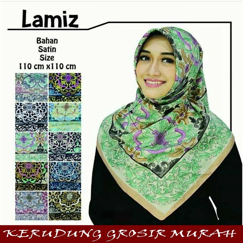 Hijab satin lamiz adabia satin lamiz adabia segiempat motif  adabia