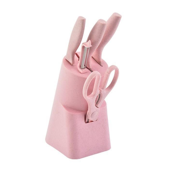 Promo VISHAL Pisau Set 7 in 1 Kitchen Knife Set - Pink import