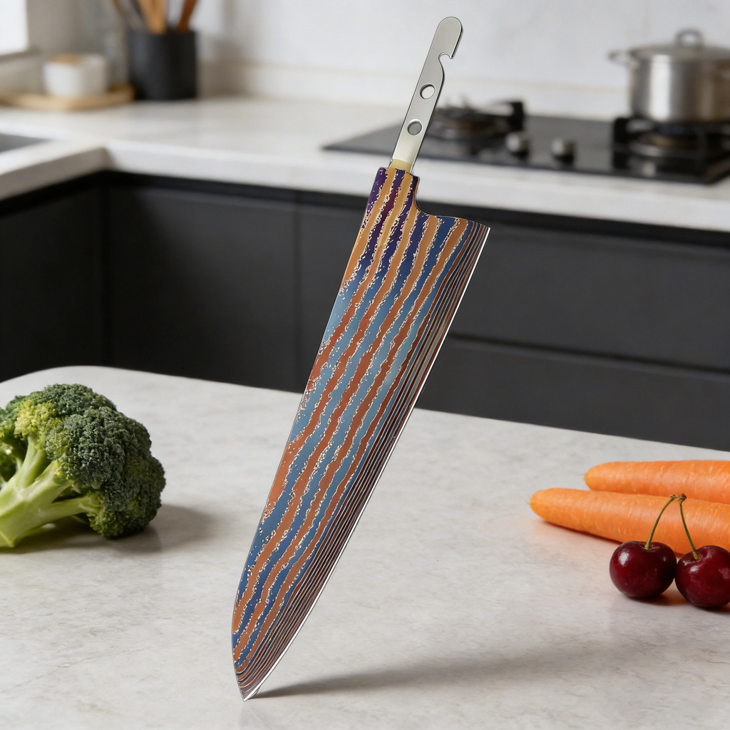 1PC,Chef Knife Blank Blade Y Hand Forged Titanium Damascus Timascus Blank Blade Making Tools Cooking