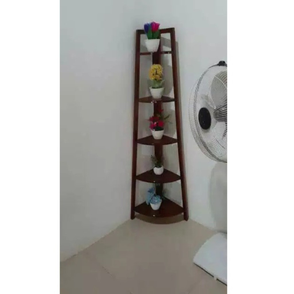 Rak sudut 5 susun Rak bunga kayu jati minimalis tinggi 120 cm