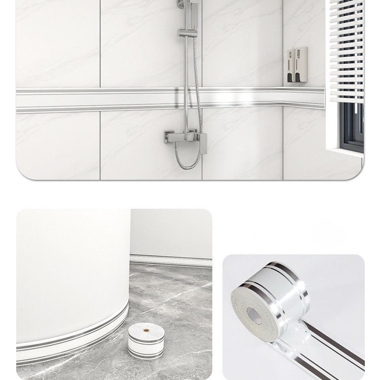 MW List Wallpaper Dinding Lis Plint Lantai PVC Stiker Foam Aluminium Foil Sticker Ukuran100cm x 10cm