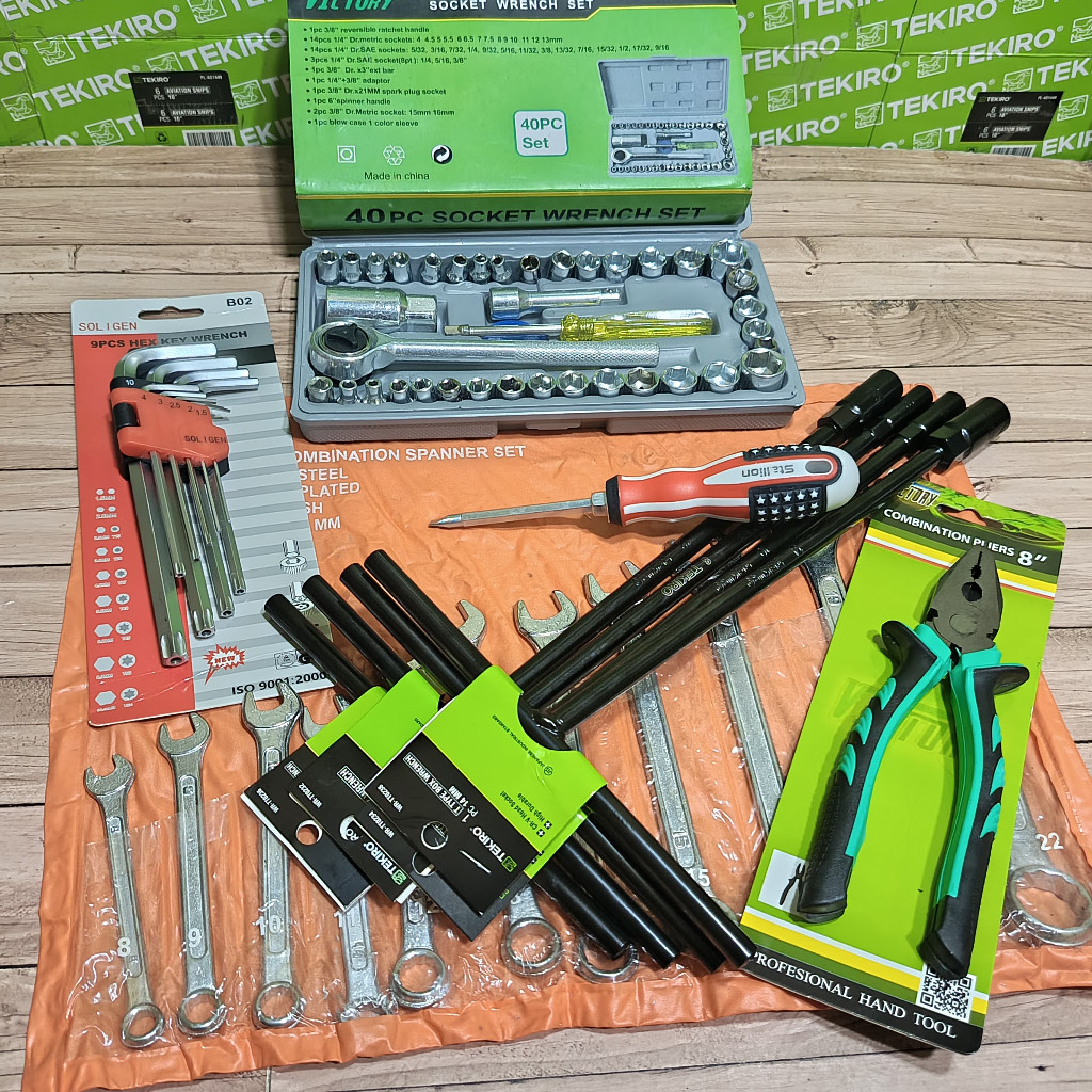 PROMO Paket Kunci Bengkel Motor Lengkap 1 Set / Kunci T Tekiro/Kunci Shock/Pas Ring Set/Tang Kombina