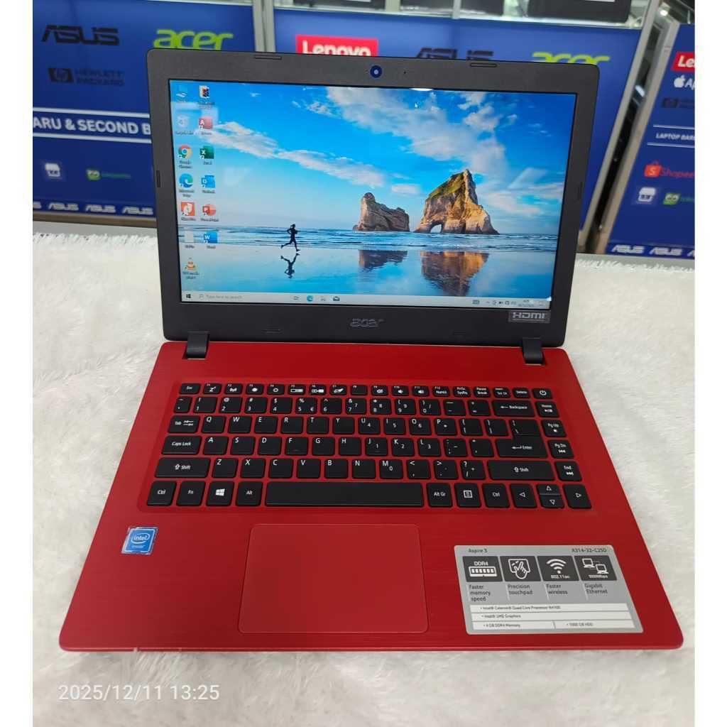 LAPTOP ACER ASPIRE 3 A314 CELERON RAM 4 GB HDD 1 TB MERAH MULUS SIAP PAKAI