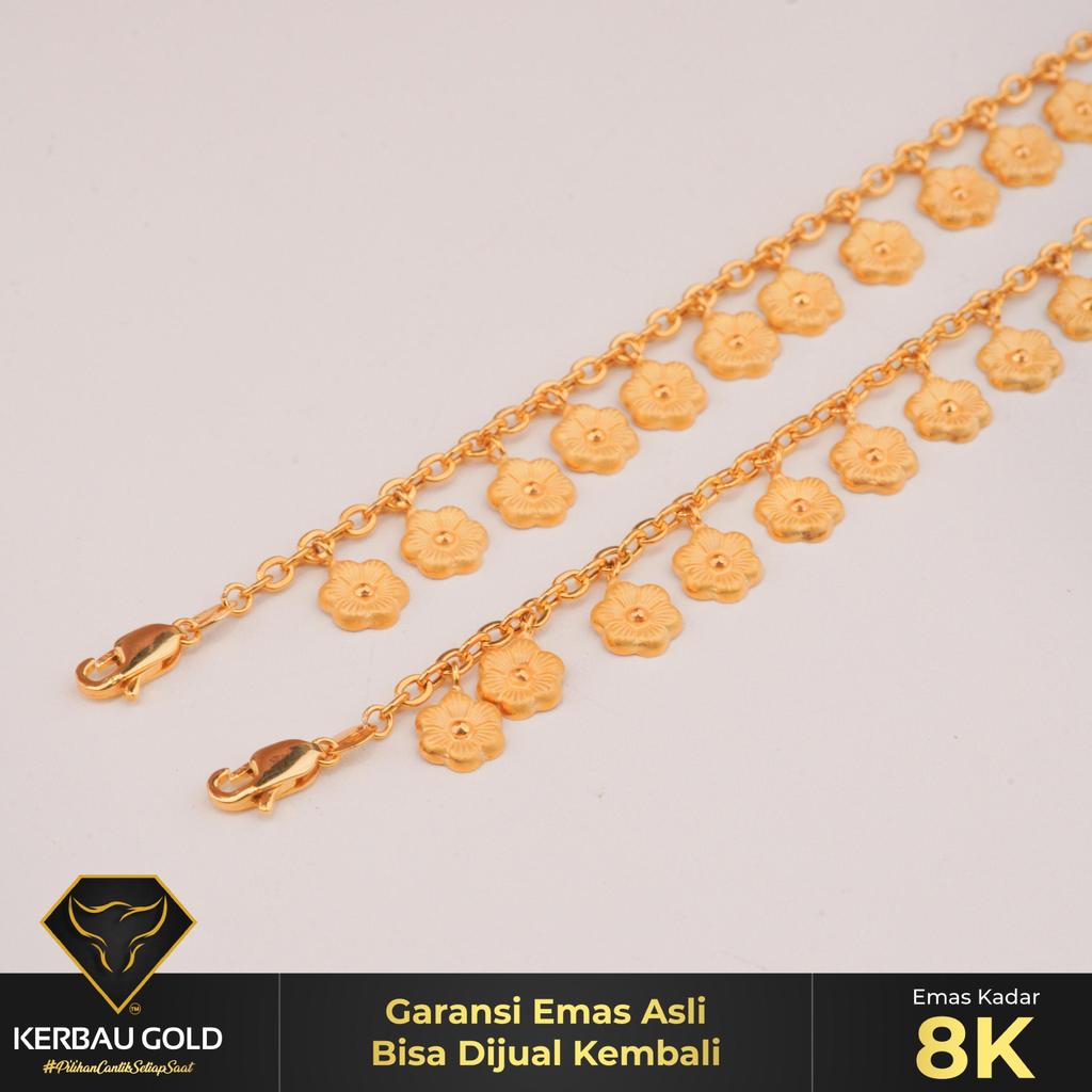 [Kerbau Gold] Gelang Emas Rumbai Flowers 8K - Emas Asli 100%