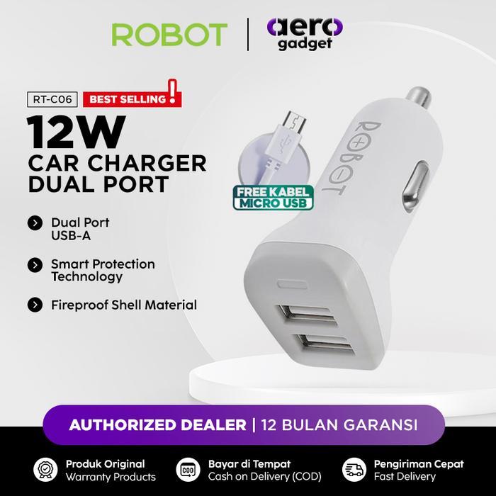 Phonerooms ROBOT Car Charger Dual Port RT-C06 HP Charger Mobil 2.4A Casan