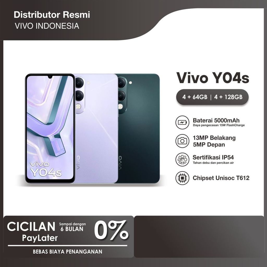 vivo Y04s RAM 4/64GB | BNIB GARANSI RESMI | 100% ORI | 6000 mAh | HP 1 JUTAAN | INTEGRITY | VIVO TER