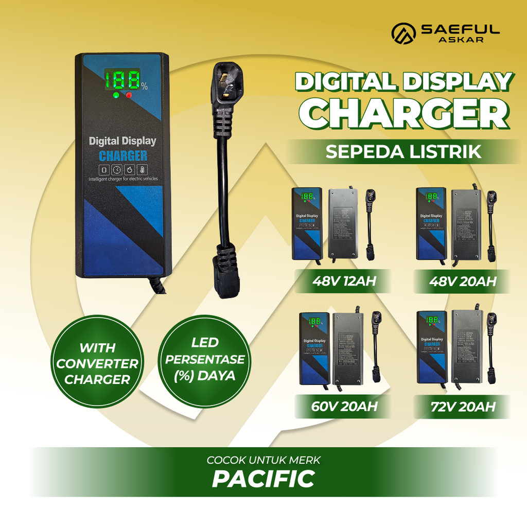 Charger Sepeda Listrik Pacific Aftermarket 48v12Ah 48v20Ah 60v20Ah 72v20Ah
