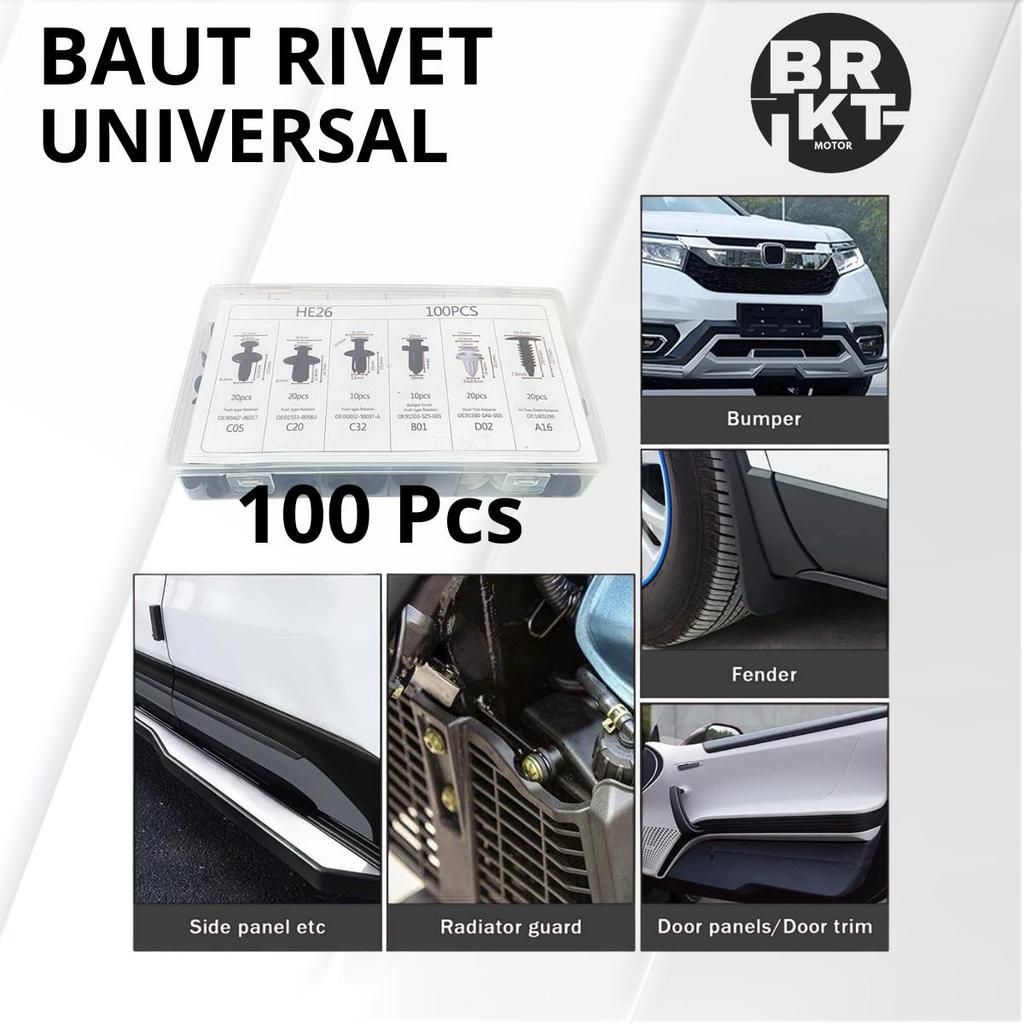 100pcs Baut Rivet Mobil / Universal Klip Bumper Baut Body Plastik Mobil / Universal Mobil Baut Plast