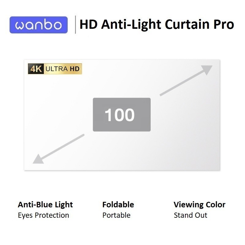 WANBO HD Anti-Light Curtain Pro 100-inch - Layar Proyektor 100 inci dari WANBO