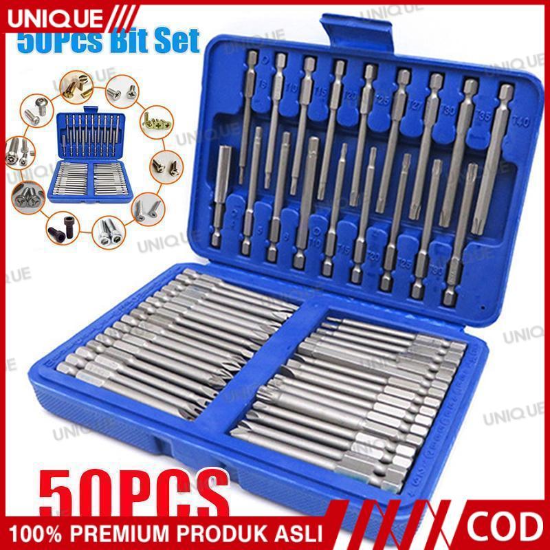 UNIQUE PekerjaTools 50 buah 75mm Extra Long Reach Bit Set Mata Obeng Keamanan Torx Star Hex Bit