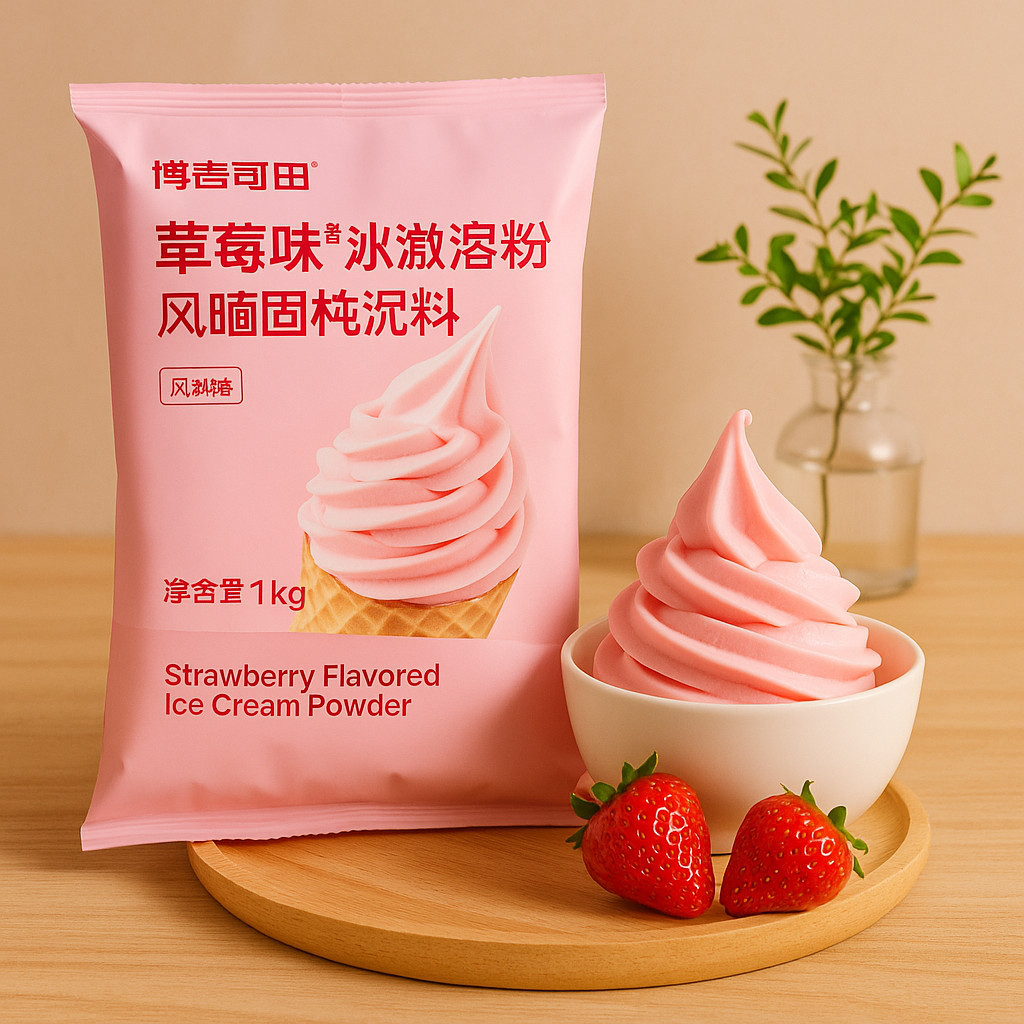 (Tan-Tan) BODUO STRAWBERRY ICE CREAM POWDER - Bubuk Soft Es Krim Stroberi Halal Murah Distributor Re